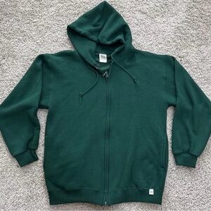 Vintage Russell Athletic Full Zip Hoodie Green Men Size M Rare Side Pockets YKK